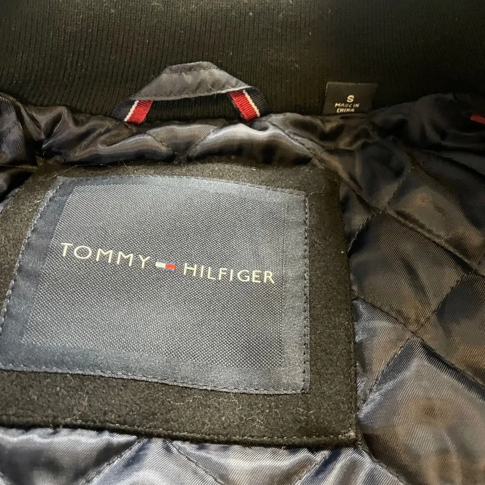 Tommy Hilfiger Jacket Mens Small Black Wool Blend Quilted Bib Zip Up Peacoat